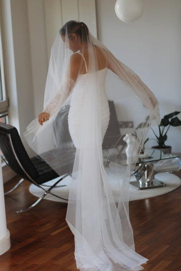 Pearl Tulle Drop Wedding Veil - Velo Bianco